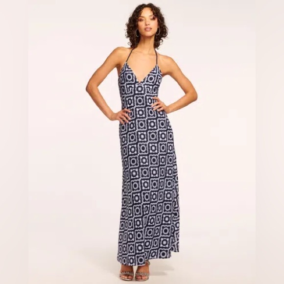 NEW Ramy Brook Rebecca Crochet Halter Maxi in Navy Dress 6